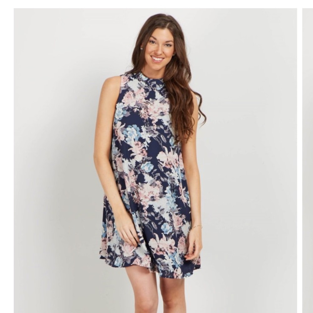 Pinkblush Navy Floral Mock Neck Sleeveless Dress